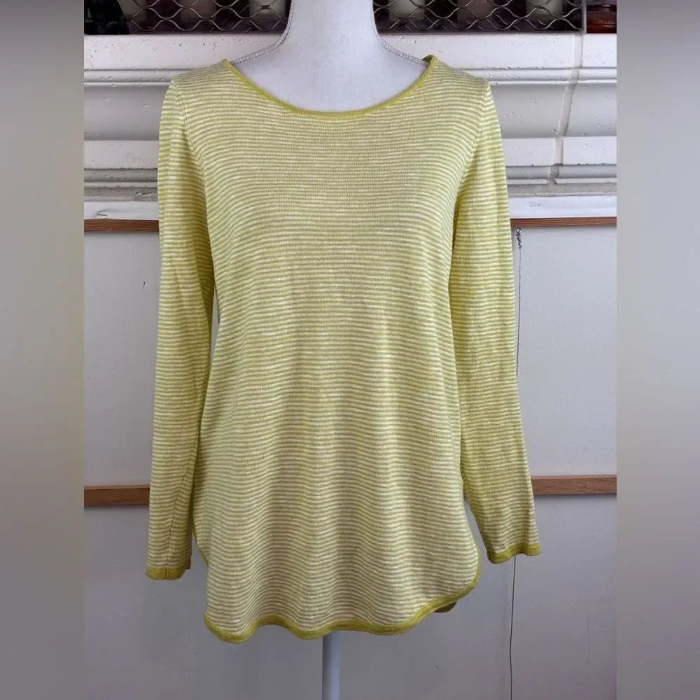 Eileen Fisher avocado Striped Organic linen & Cotton top w/side slits oversized